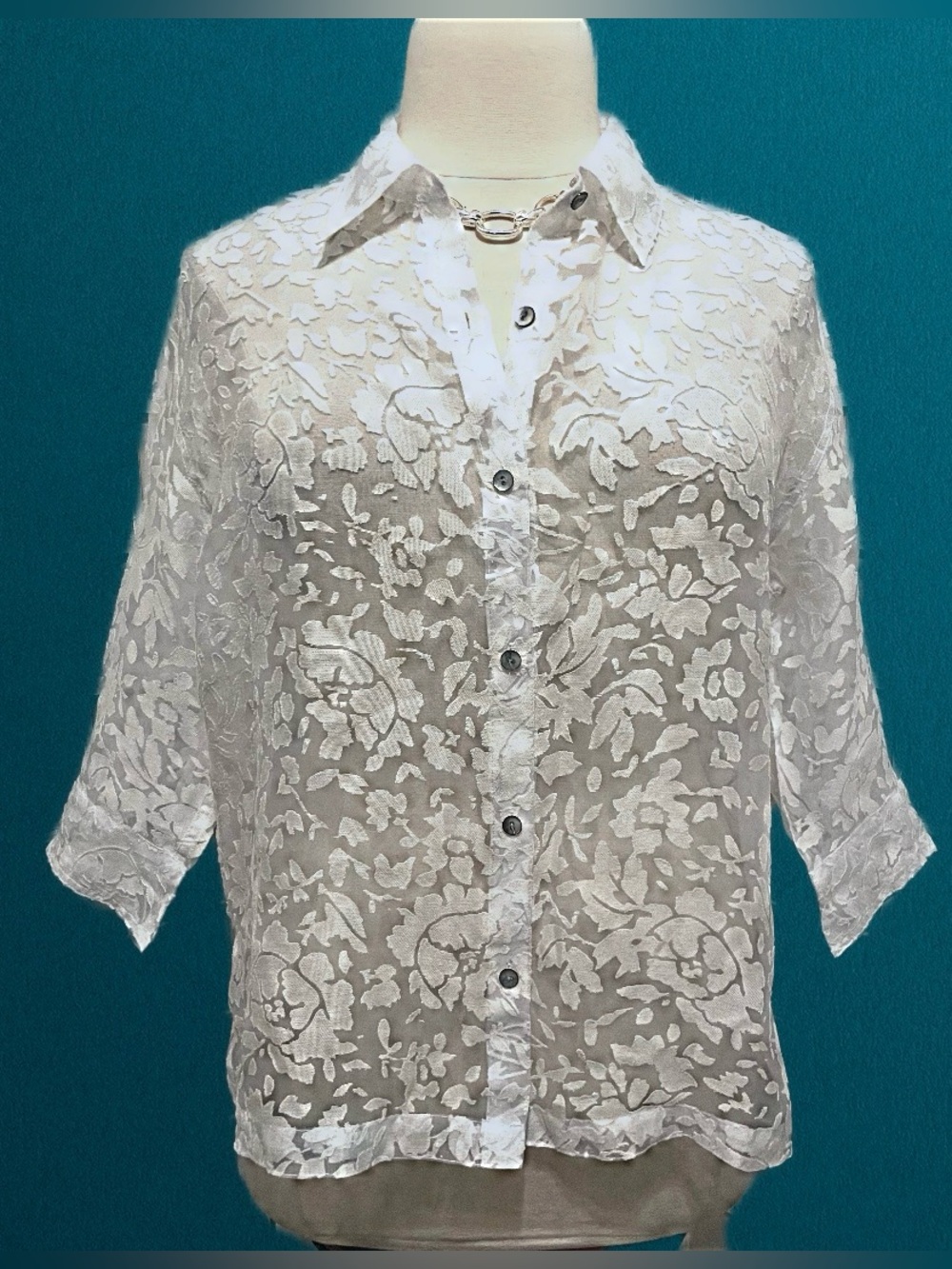 Notations White Floral Lace Blouse XL